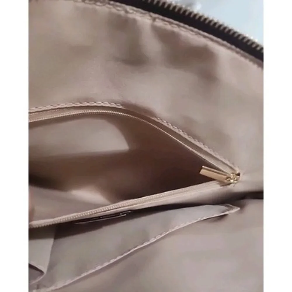 Floral Print Satchel Handbag in Cream and Brown